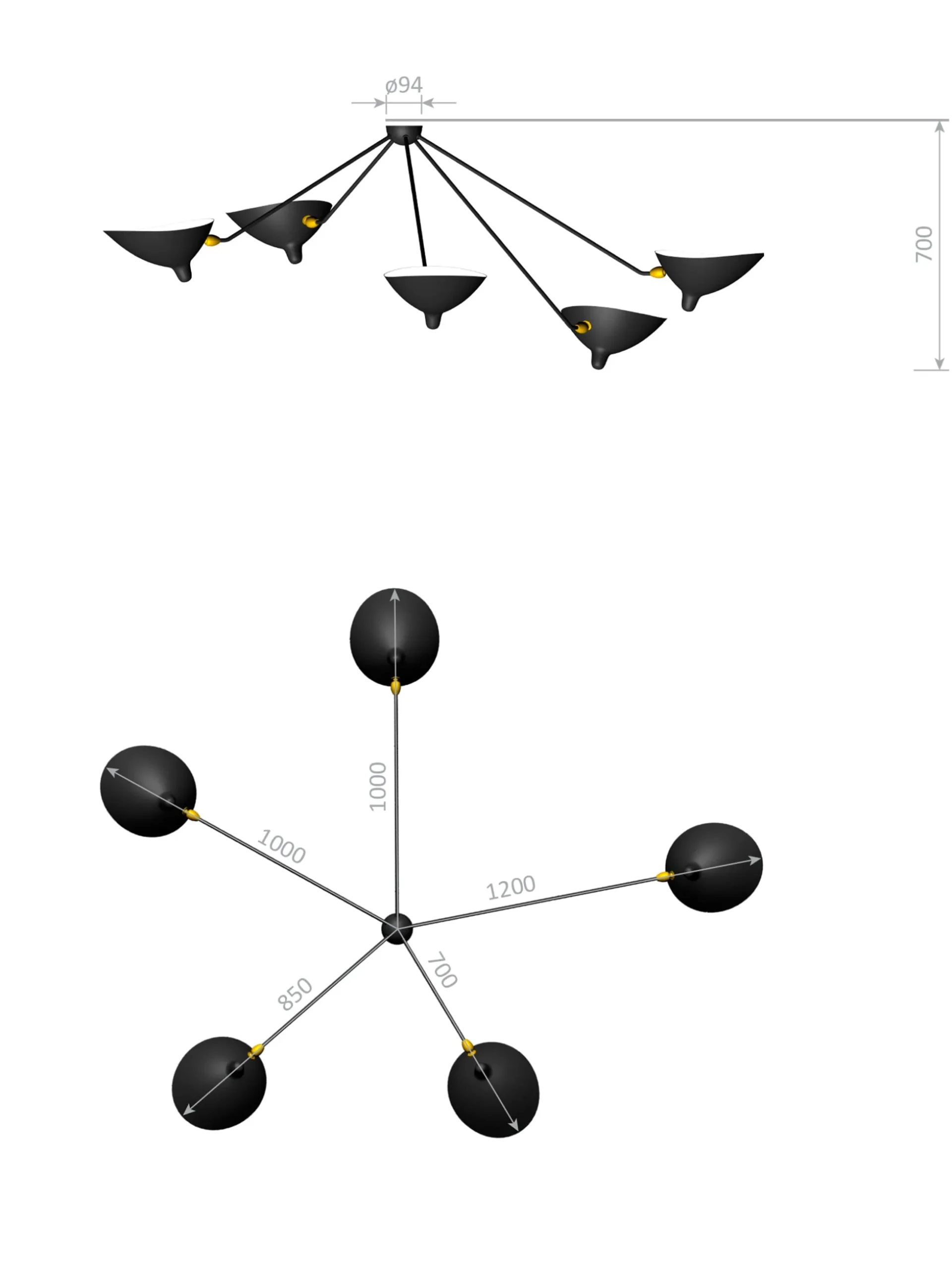 Ceiling Lamp with Five Fixed Arms