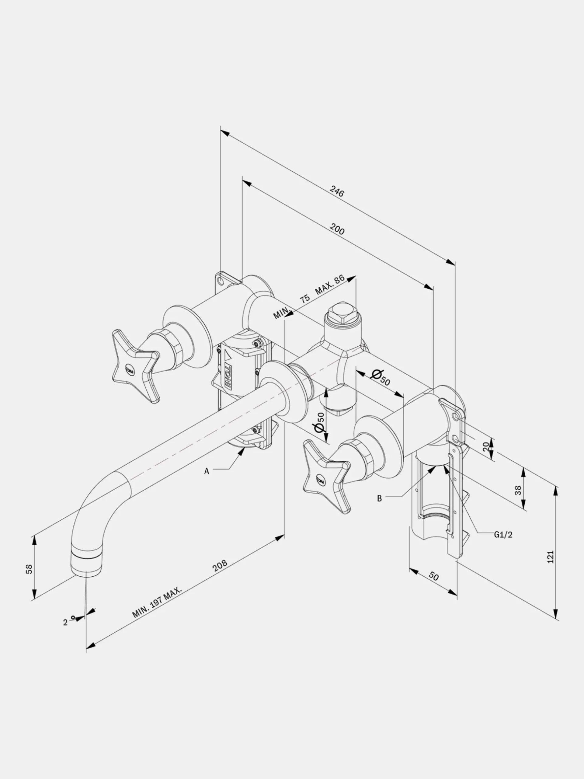 Cross-handle Built-in Tap - Brass