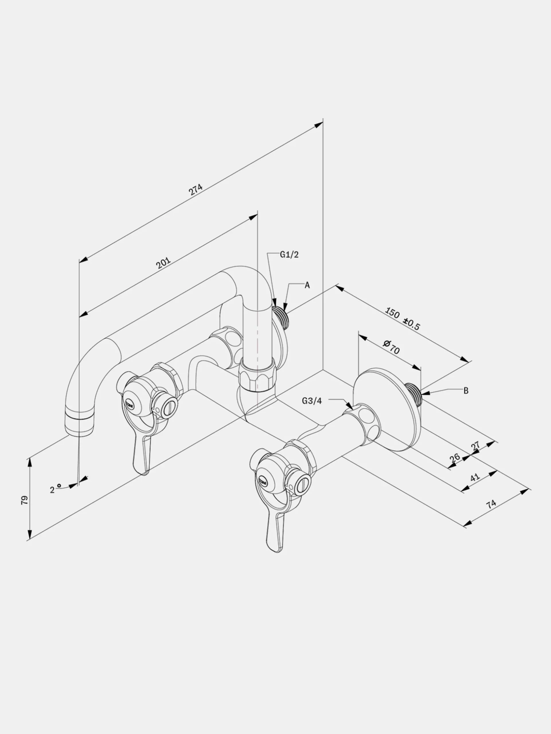 SP Wall Mounted Tap Swivel L200 - Brass